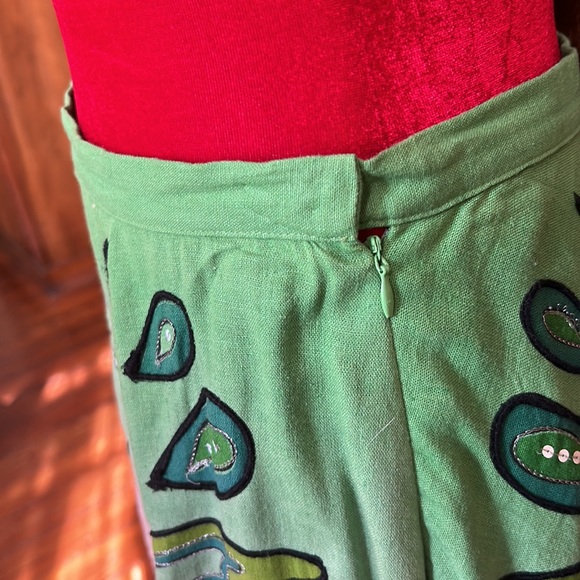 Vintage Bohemian Embroidered Sequined Linen Swing Skirt M - Picture 7 of 9